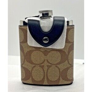NWT COACH FLASK IN SIGNATURE CE786 BEVERAGE ALCOHOL BOTTLE CASE HOLDER KHAKI